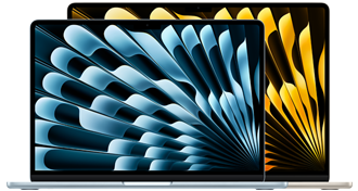 MacBook Air в 13- и 15-инчов модел, показващ разликата в размерите