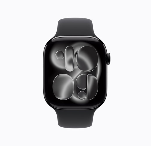 Apple Watch Series 10, aluminium noir de jais, côté