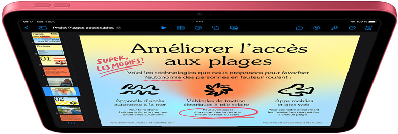 L’app Keynote sur un iPad.
