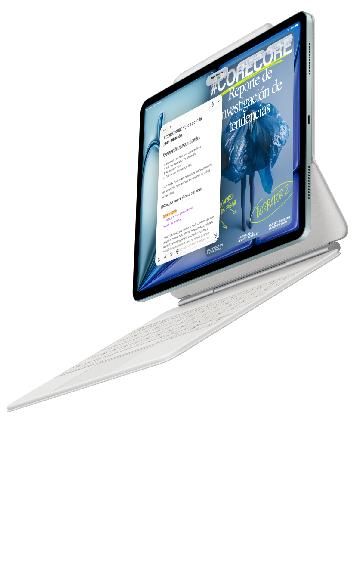 iPad Air conectado a un Magic Keyboard para el iPad Air y un Apple Pencil Pro