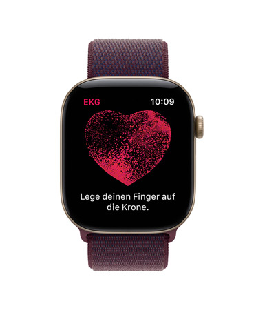 Eine Person verwendet ihre Apple Watch Series 11, um unterwegs ein EKG zu machen