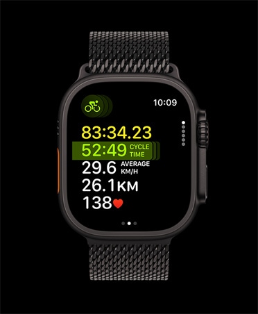 Apple Watch Ultra 3, black color, titanium case, Multisport workout, band, black Milanese Loop