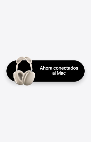 AirPods Max 2 en color blanco estrella y las palabras «Ahora conectados al Mac», que representan el cambio automático de dispositivo