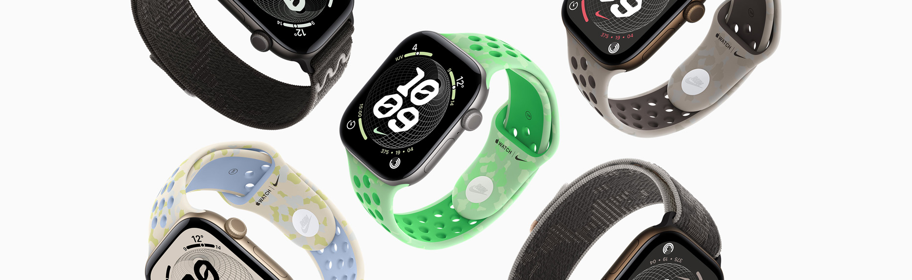 Dispositivos Apple Watch, diferentes correas de Nike y esferas de Nike