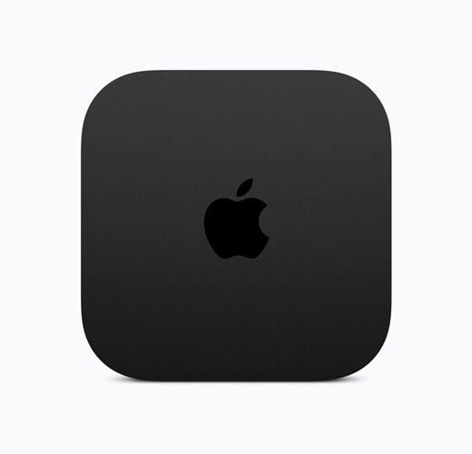 Apple TV 4K, schwarz, Gehäuseoberseite, glänzendes schwarzes Apple TV Logo