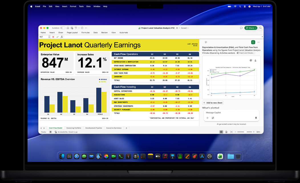 MacBook Pro Display mit Excel, das zur Erstellung eines Quartalsergebnisses verwendet wird