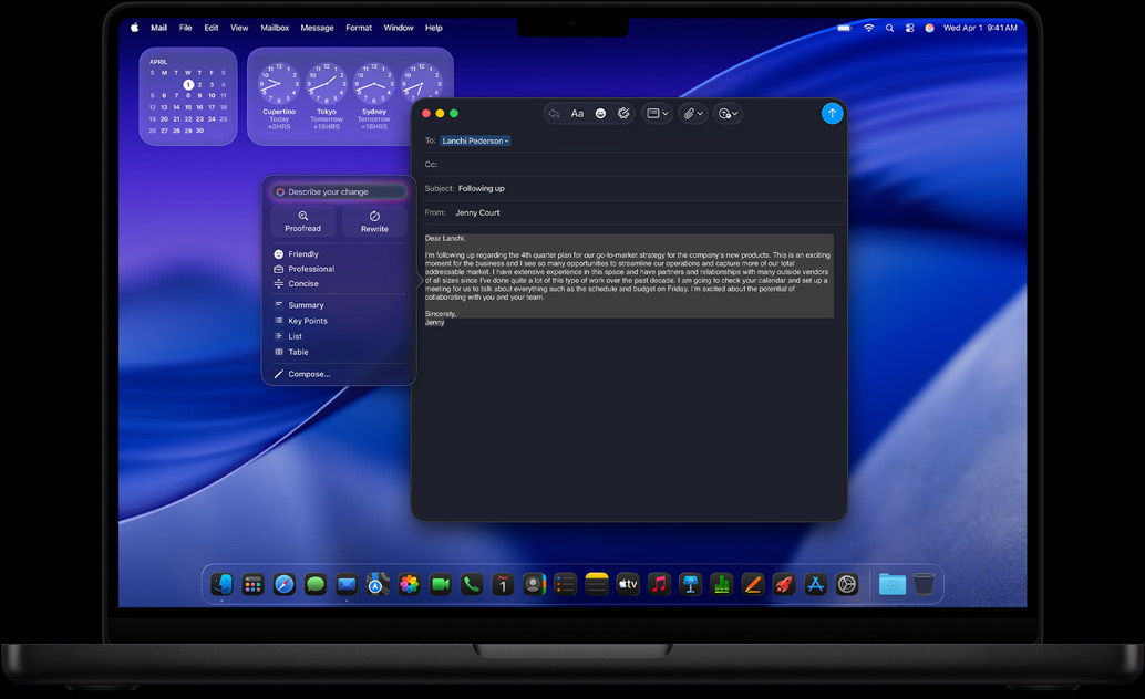 Apple Intelligence Schreibtools werden benützt, um eine E-Mail zu verfassen
