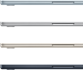 Vanjski prikaz četiri prijenosnika MacBook Air, u četiri različite završne obrade