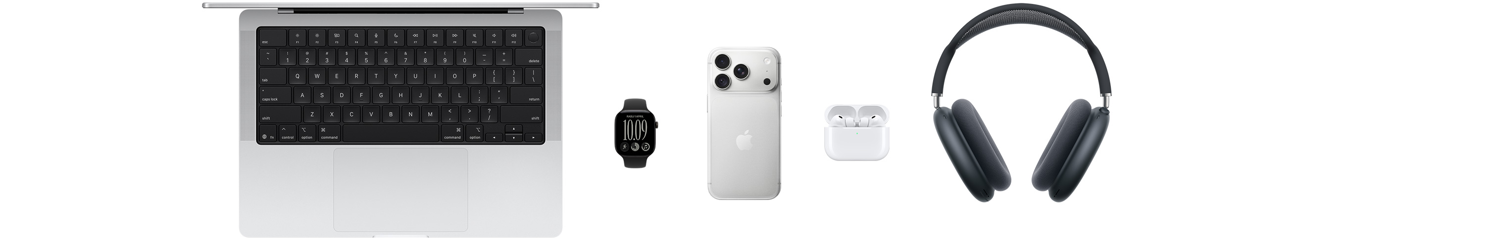Berbagai produk Apple, termasuk MacBook, Apple Watch Series 11, iPhone 17 Pro, AirPods Pro 3, AirPods Max, Apple Vision Pro, Apple Pencil Pro, dan iPad Pro