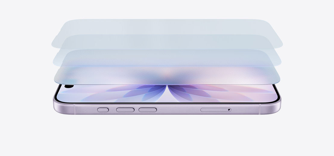 iPhone 17 warna Lavender ditampilkan horizontal dari samping, dengan desain berlapis menampilkan Ceramic Shield 2