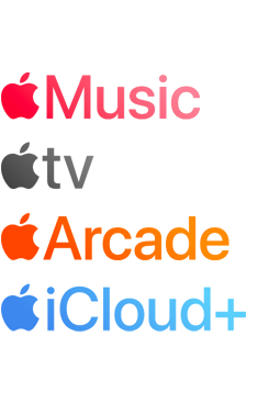 Apple Music, Apple TV, Apple Arcade, iCloud+를 포함한 Apple 구독 서비스 로고타입