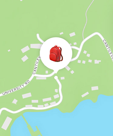 Funcionalidad Encontrar en uso, que muestra la ubicación de la mochila de una persona en un mapa