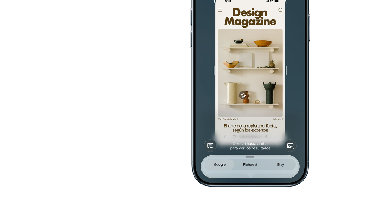 iPhone Air, parte frontal, funcionalidad Inteligencia Visual en uso, botones laterales