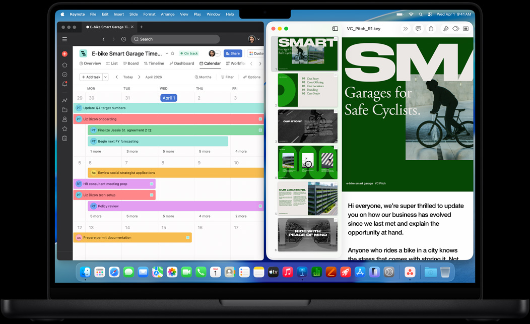 หน้าจอของ MacBook Pro แสดง Asana และ Keynote