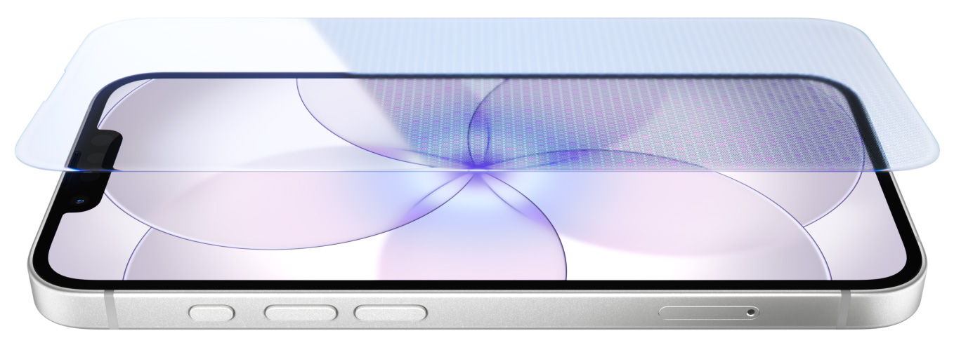 iPhone 17e, Ceramic Shield 2 ile önden dış görünüm, yandan dış görünüm, beyaz renk, düğmeler: Eylem düğmesi, ses düğmeleri