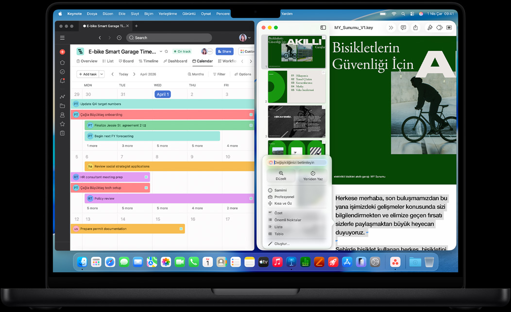 MacBook Pro ekranında Asana ve Keynote uygulamaları gösteriliyor