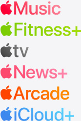 Apple Music, Apple Fitness+, Apple TV+, Apple News+, Apple Arcade and iCloud+ app icons