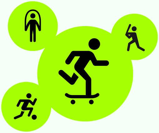 Workout app icons: Skipping, Football, Outdoor Skating, Baseball