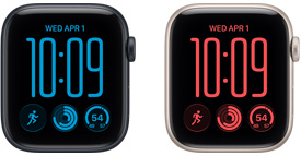 Apple Watch SE 3 éjfekete alumíniumtokkal, elölnézet, teljes előlapot kitöltő kijelző, Digital Crown, fekete sportszíj, mágneses Apple Watch-gyorstöltő USB‑C csatlakozós kábellel