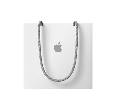 White Apple bag, grey handle, grey Apple logo centred