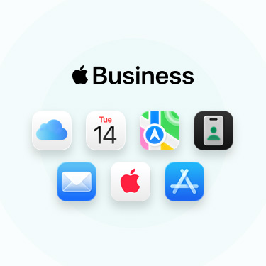 A lineup of business-related apps and tools including iCloud, Calendar, Maps, Apple Business, Mail, Apple Care and App Store