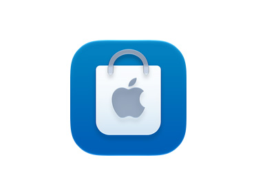 Icône de l’app Apple Store, couleur bleue, avec un logo Apple blanc sur un sac
