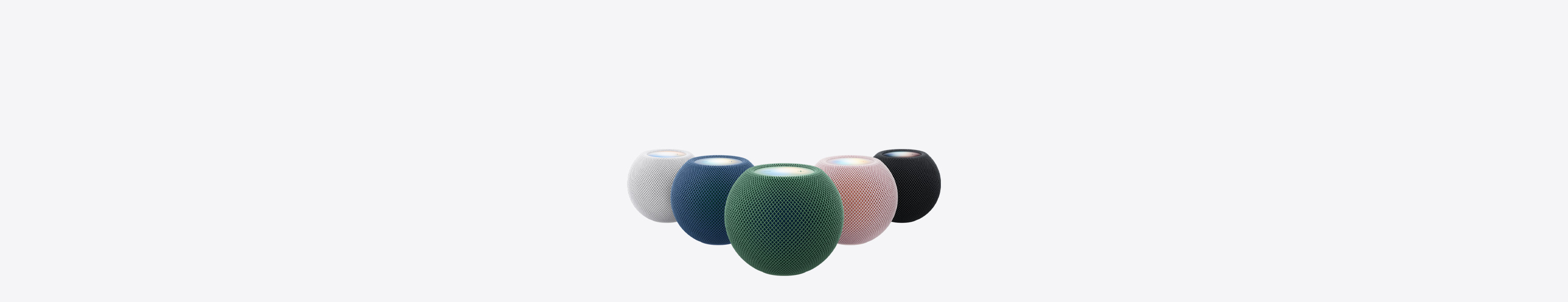 HomePod mini 2 en los cinco colores disponibles: blanco, rosa, verde, azul y medianoche