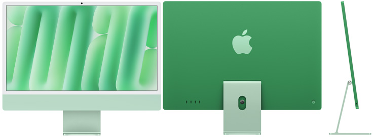 Mặt trước, mặt sau và mặt bên của iMac màu xanh lá