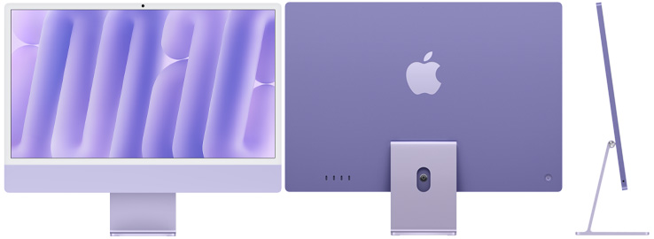 Mặt trước, mặt sau và mặt bên của iMac màu tím