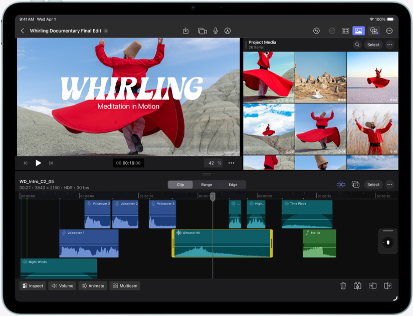 iPad Air, esivaade, tutvustatakse videotöötlust Final Cut Pros