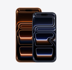 iPhone 17 Pro Max, face avant, coloris orange cosmique, iPhone 17 Pro, face avant, coloris bleu intense