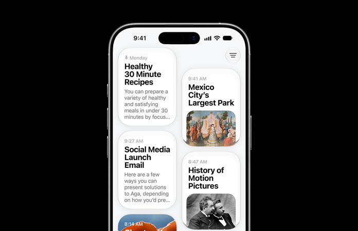 iPhone 17の画面。Siriアプリに、30分で作れるヘルシーなレシピ、メキシコシティで最大の公園、ソーシャルメディア立ち上げに関するメール、映画史、アンズタケ、希少な顔料についての説明に関するSiri AIの会話が表示されている