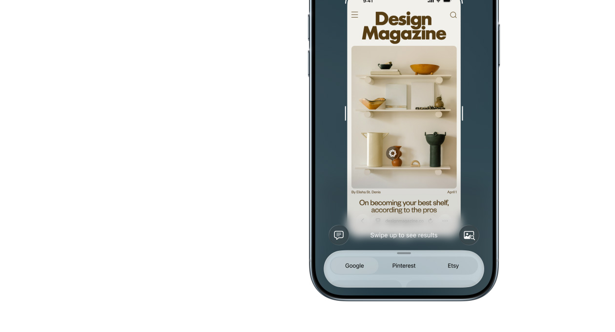 }iPhone Air, face avant, fonctionnalité intelligence visuelle en cours d’utilisation, boutons latéraux
