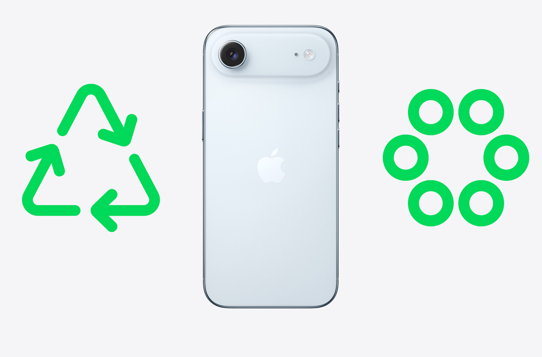 iPhone Airi tagakülg, roheline taaskasutuse ikoon, roheline ringikujuline materjalide ikoon