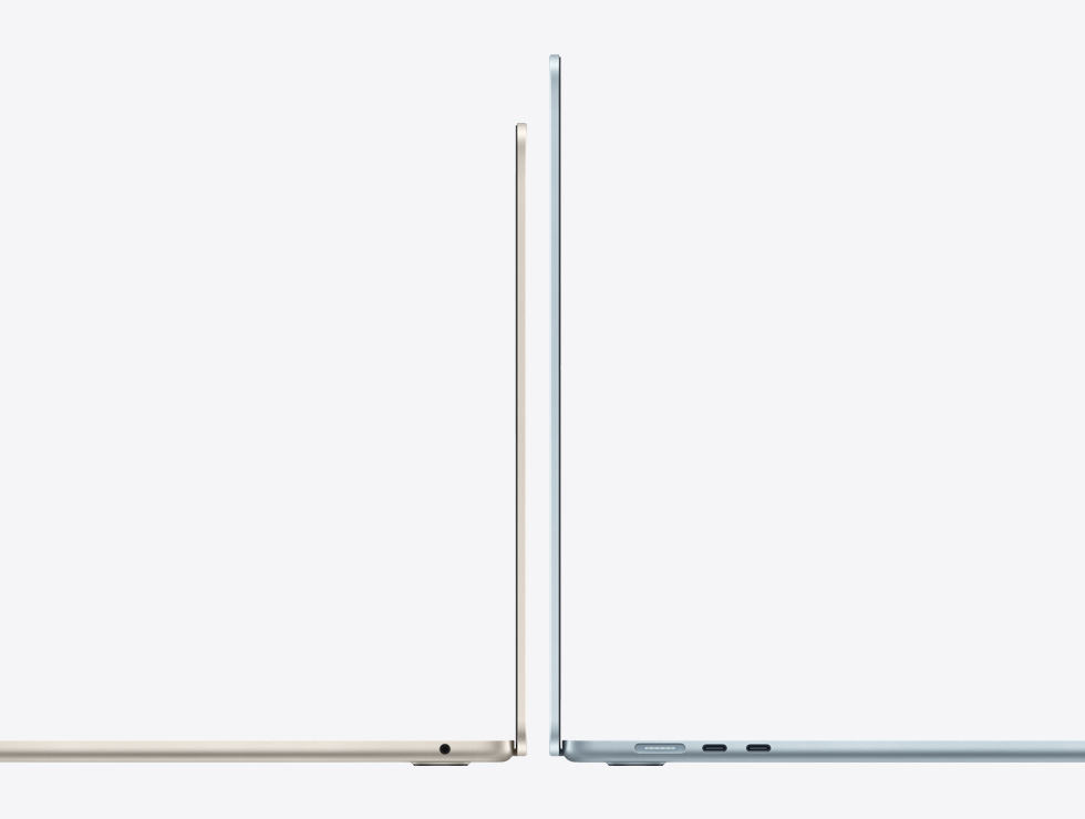 13- and 15-inch MacBook Air laptops back to back, showing size difference