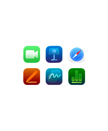 Front view of multiple apps including FaceTime, Freeform and Keynote.