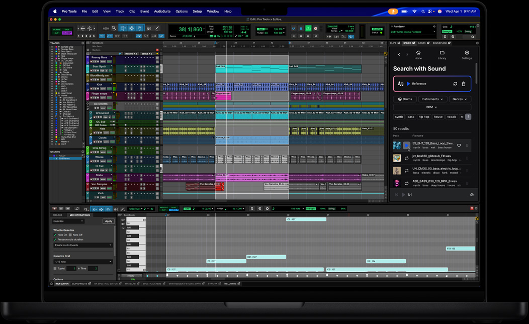 Pantalla de un MacBook Pro con Pro Tools que se usa para editar una canción