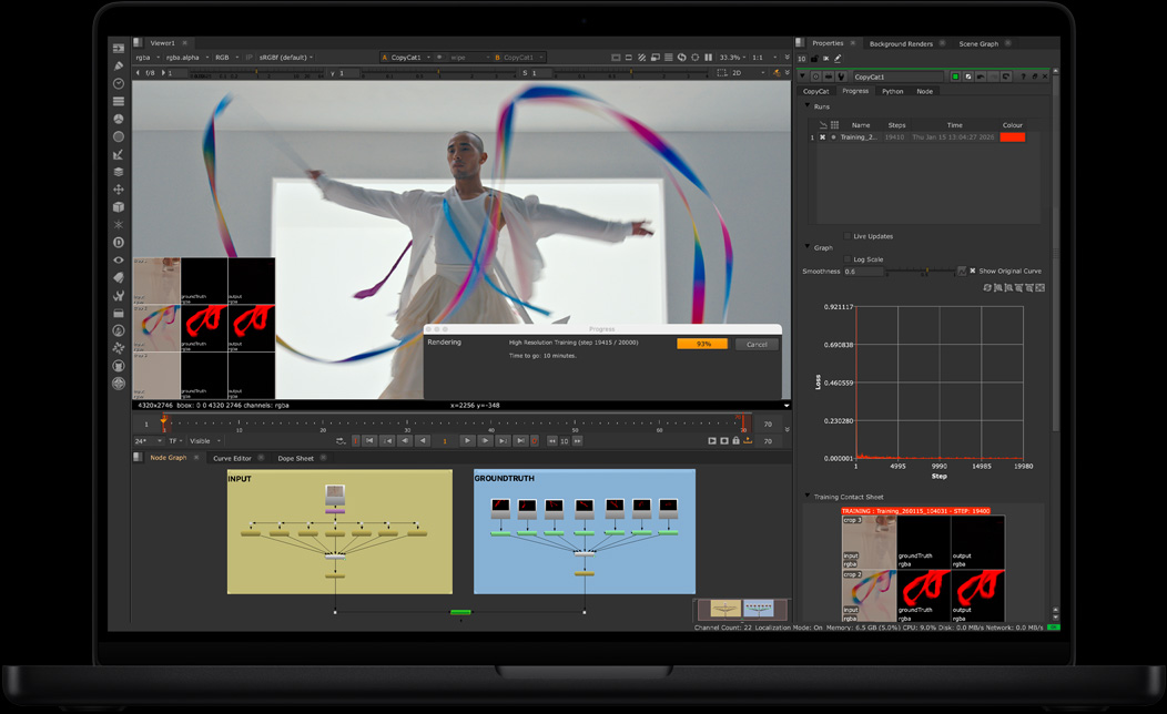 Pantalla de un MacBook Pro con NukeX que se usa para componer un video