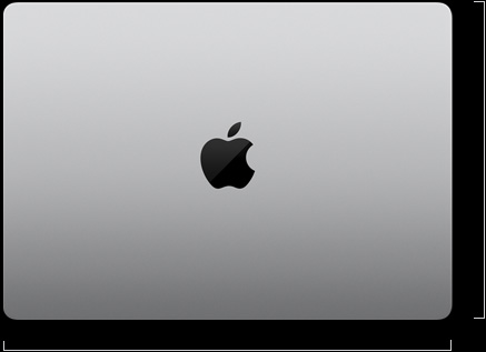 السطح الخارجي لجهاز MacBook Pro مقاس 14 إنش وهو مغلق، مع شعار Apple في الوسط