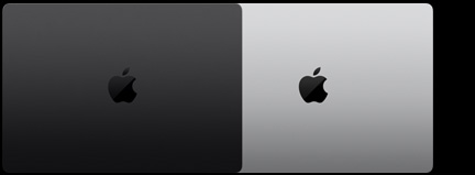 السطح الخارجي لموديلين من جهاز MacBook Pro مقاس 14 إنش يبيّن اللونين المتوفرين