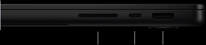 صورة للجهة اليمنى من جهاز MacBook Pro مقاس 14 إنش بشريحة M5 Pro أو M5 Max وهو مغلق، تعرض فتحة بطاقة SDXC مع منفذ ثندربولت 5 واحد ومنفذ HDMI