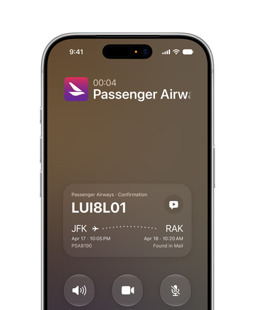 iPhone 17 Pro Silver displaying Call Context Siri AI feature. Front screen shows airline confirmation details while on a call.