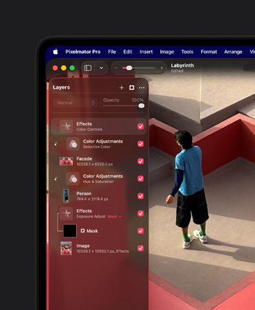 MacBook Pro 16 screen, Photo illustration of man in stylised three-dimensional maze